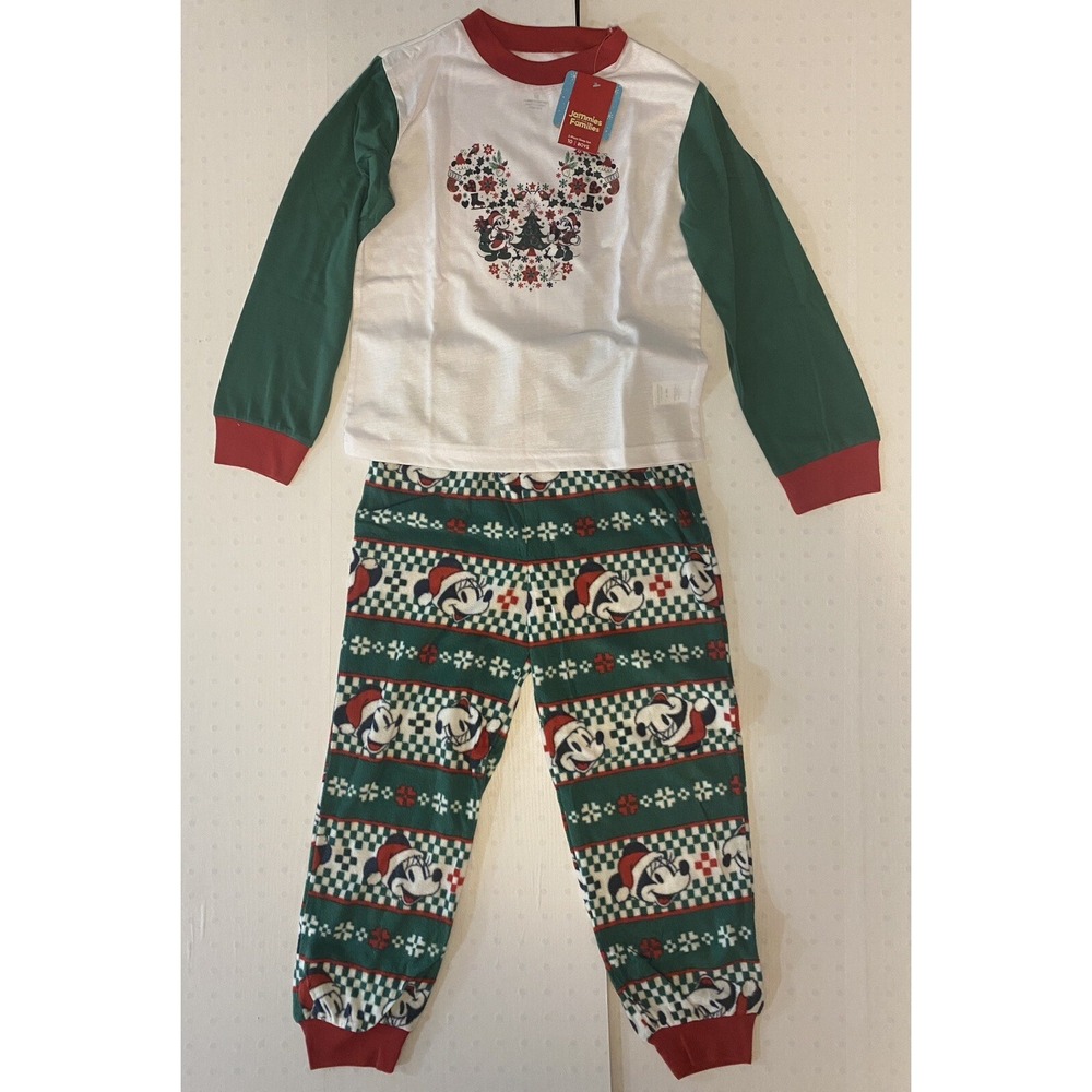 Mickey Mouse Pajamas Girls 8 Green Red Christmas Holiday 2pc Set